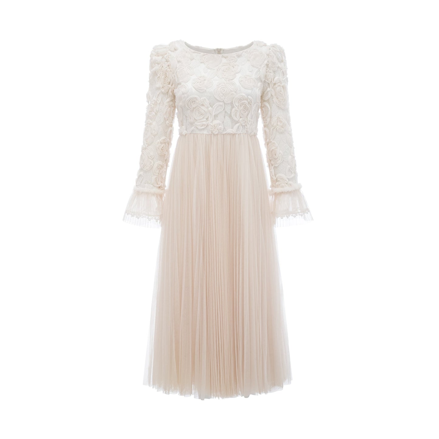 Thibaulte pleated lacefloral midi dress