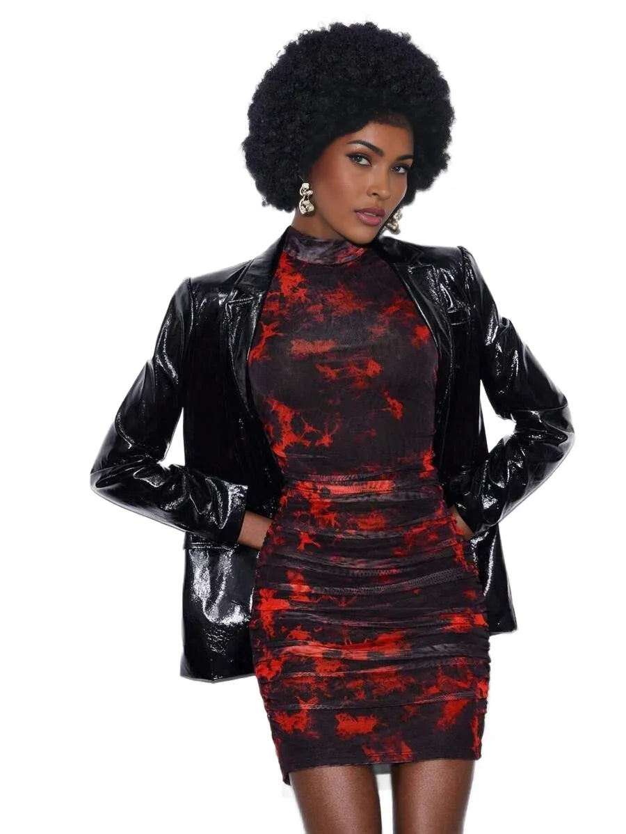 Tie Dye Ruched Mesh Bodycon Dress