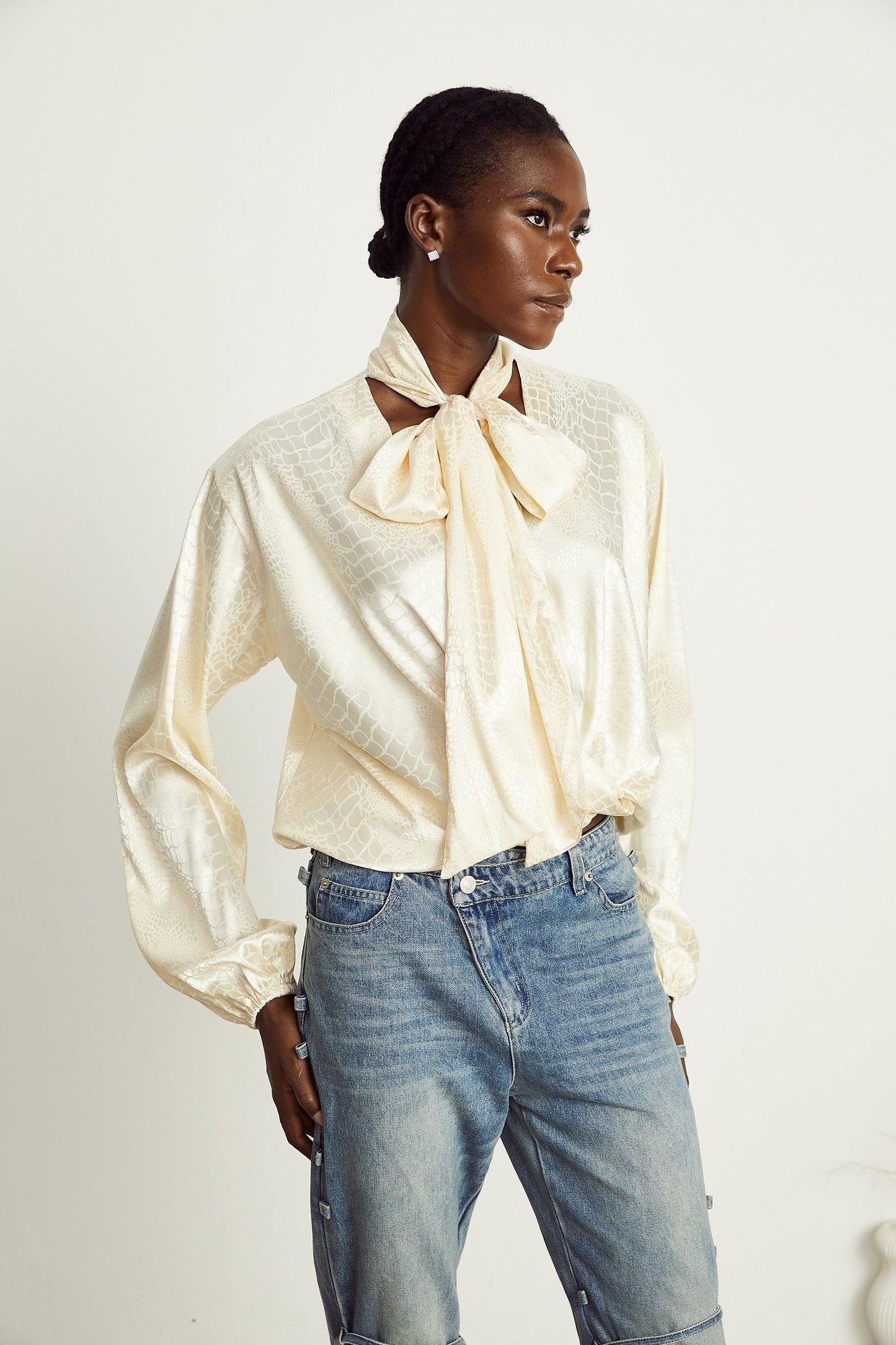 Ulrike crocodileeffect wraparound blouse