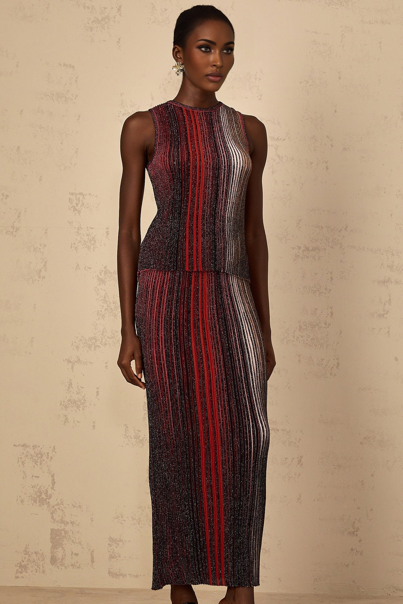 Ulysse Womens Red Glitter Pleated Knit Matching Set