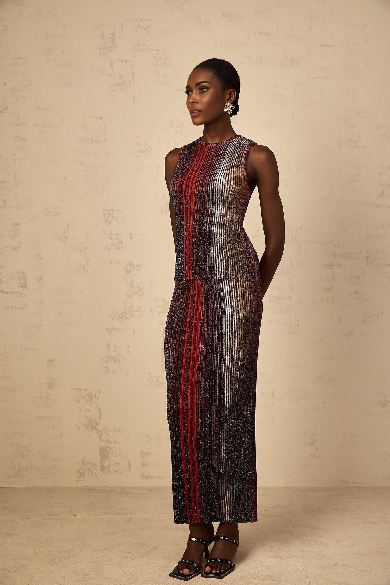 Ulysse Womens Red Glitter Pleated Knit Matching Set