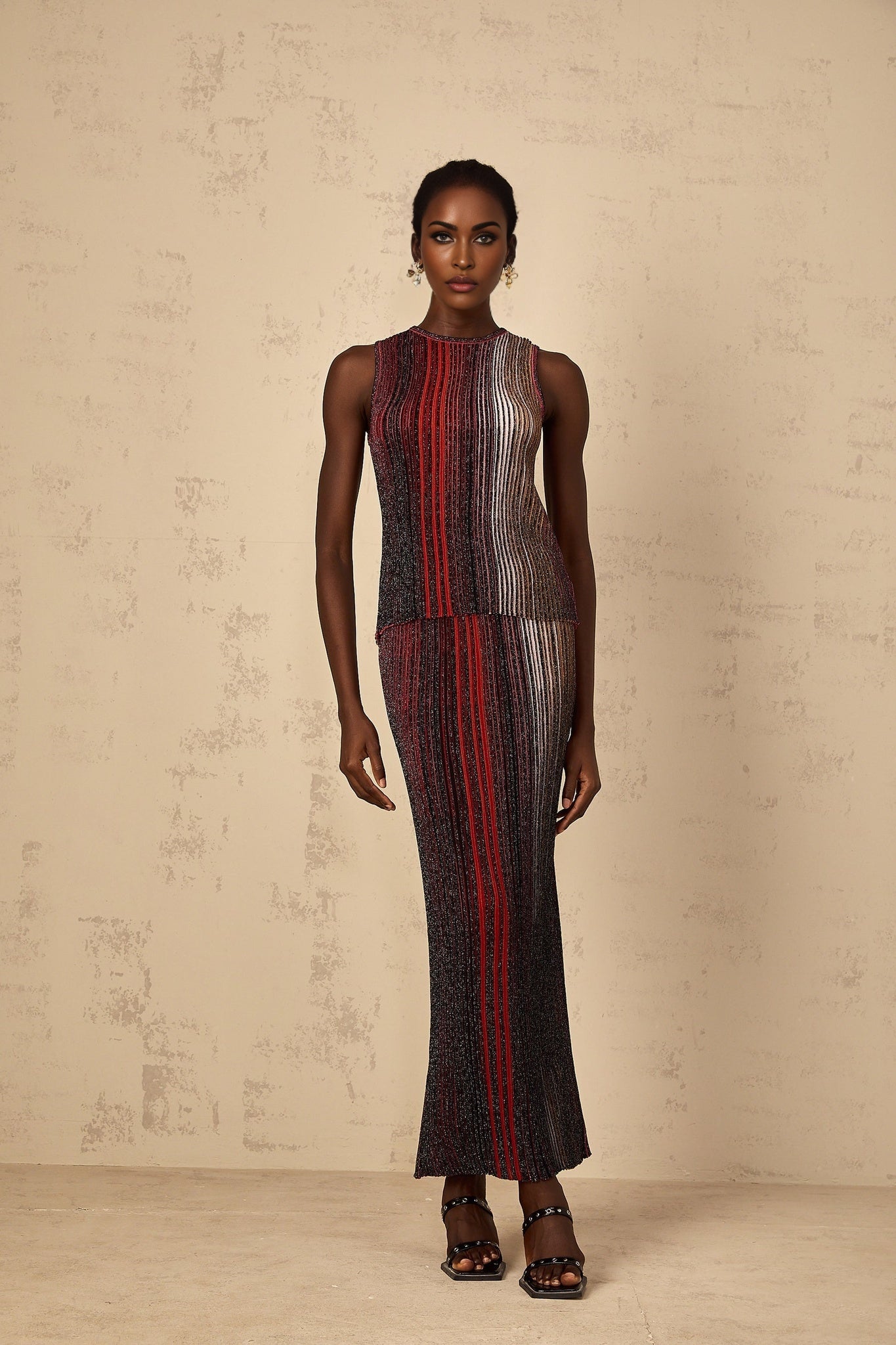 Ulysse Womens Red Glitter Pleated Knit Matching Set