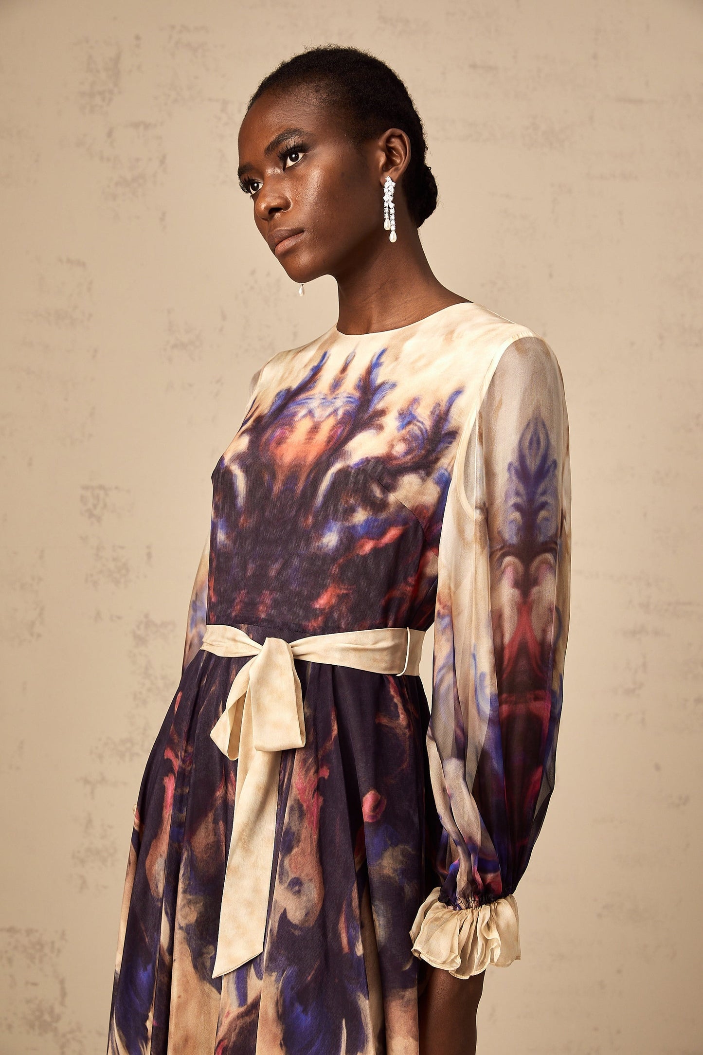 Urbaine smudged graffitiprint silk midi dress