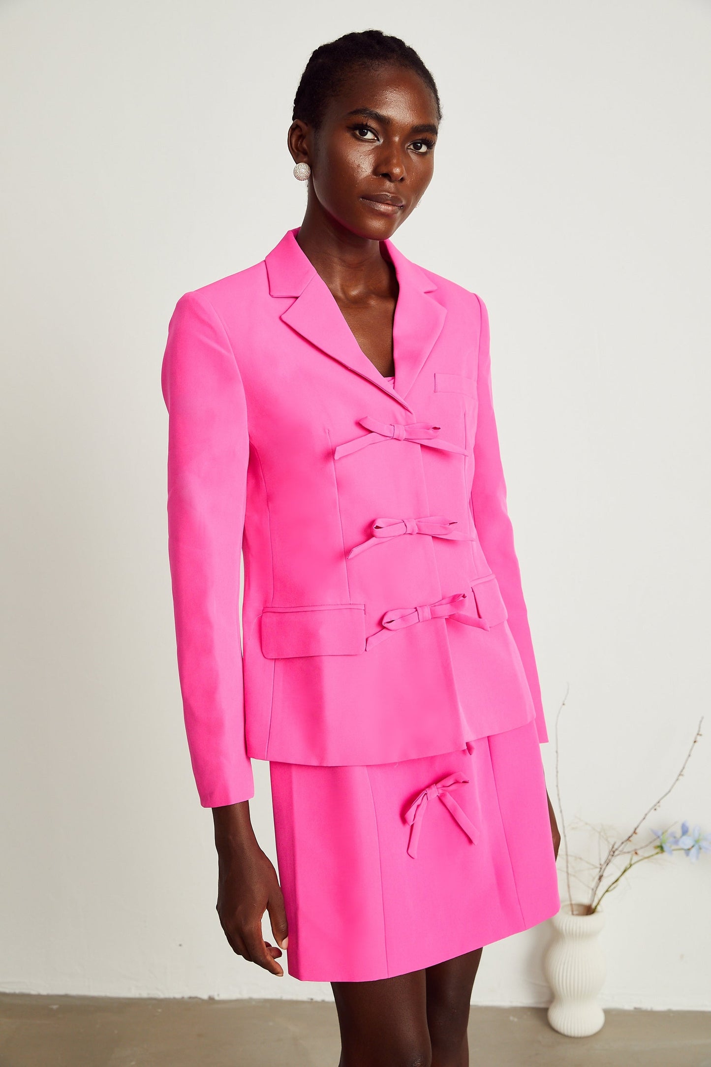 Valérie pink bowknotdetail jacket dress matching set