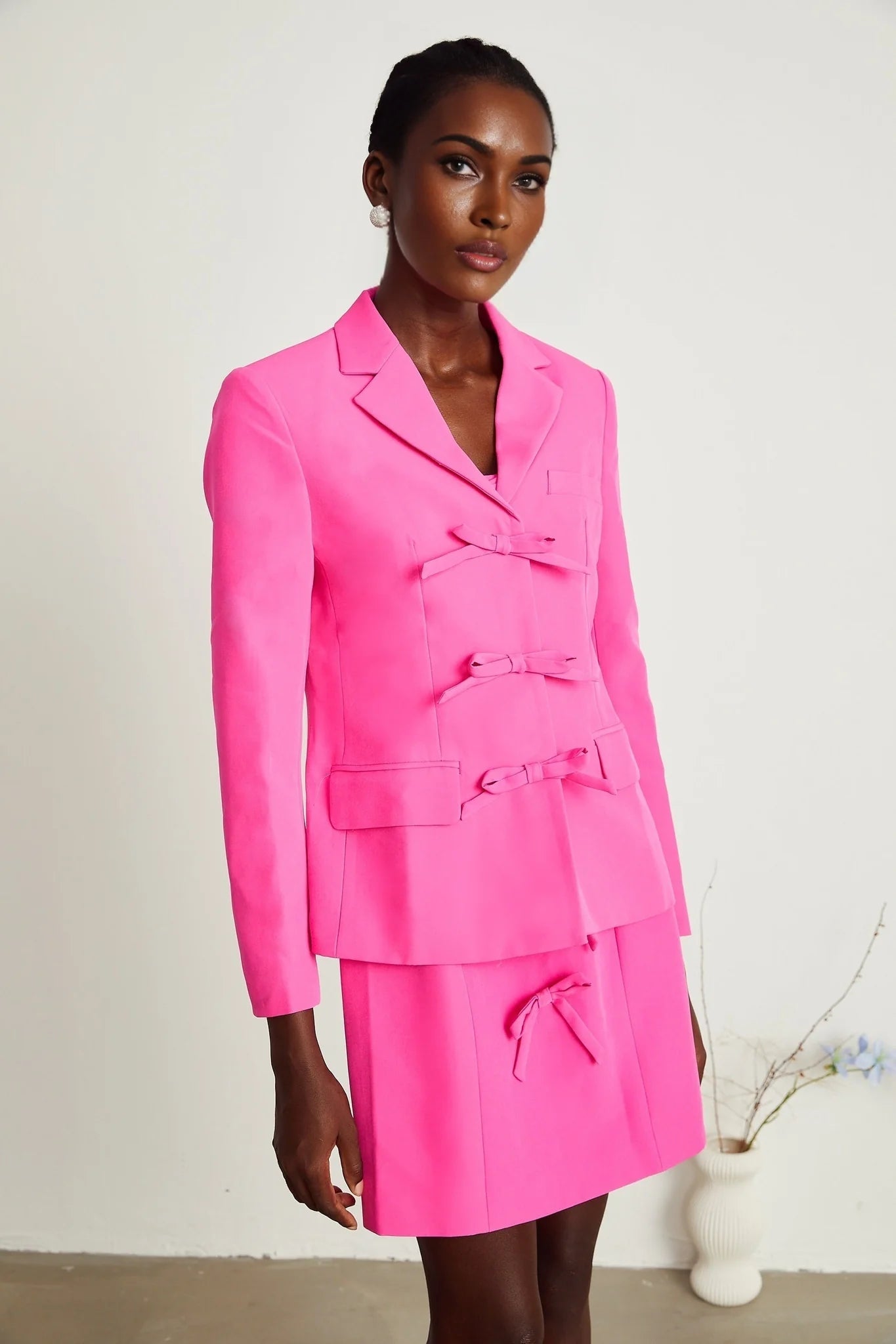 Valérie pink bowknotdetail jacket dress matching set