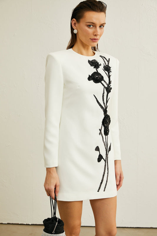 Vanessa white fauxflower embellished mini dress