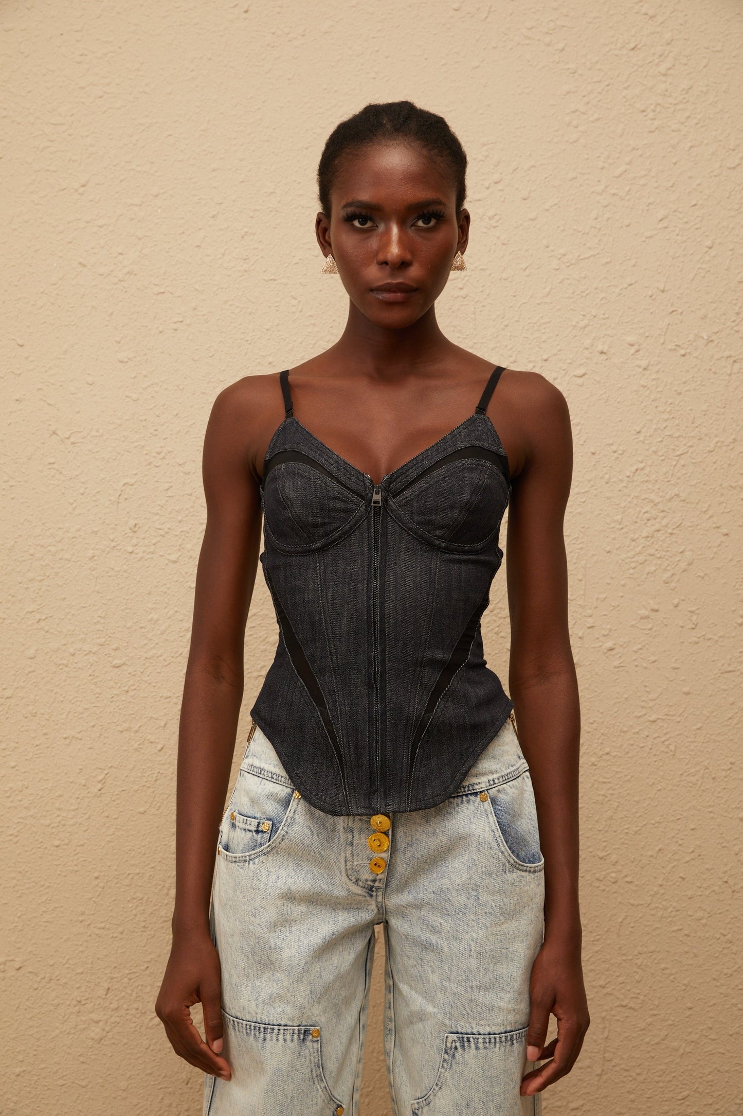 Veera Indigo Blue Bustier Denim Top