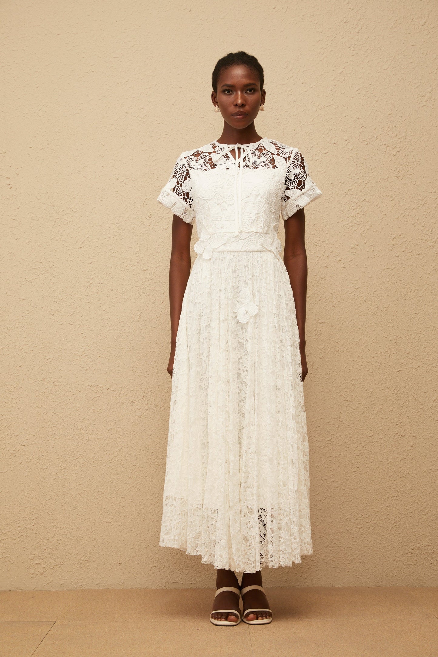 Victoire White Butterfly Appliqué Lace Maxi Dress