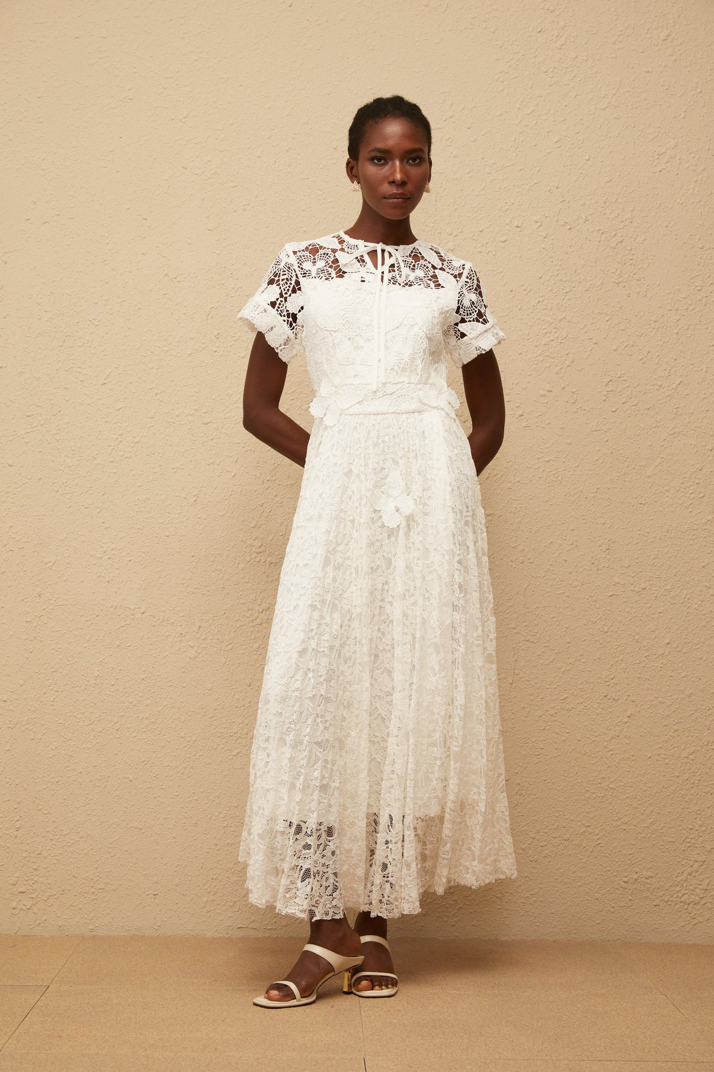 Victoire White Butterfly Appliqué Lace Maxi Dress