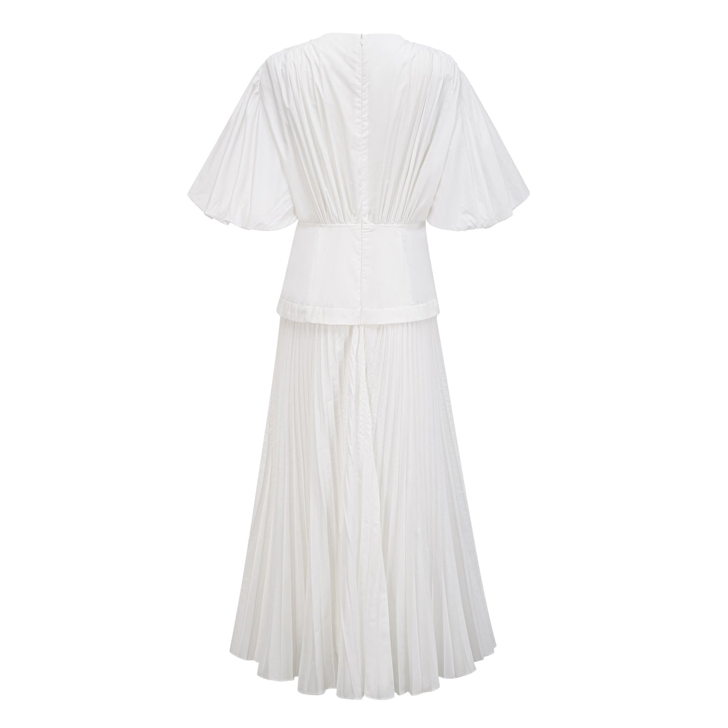 Vienne White LaceUp Pleated Maxi Dress