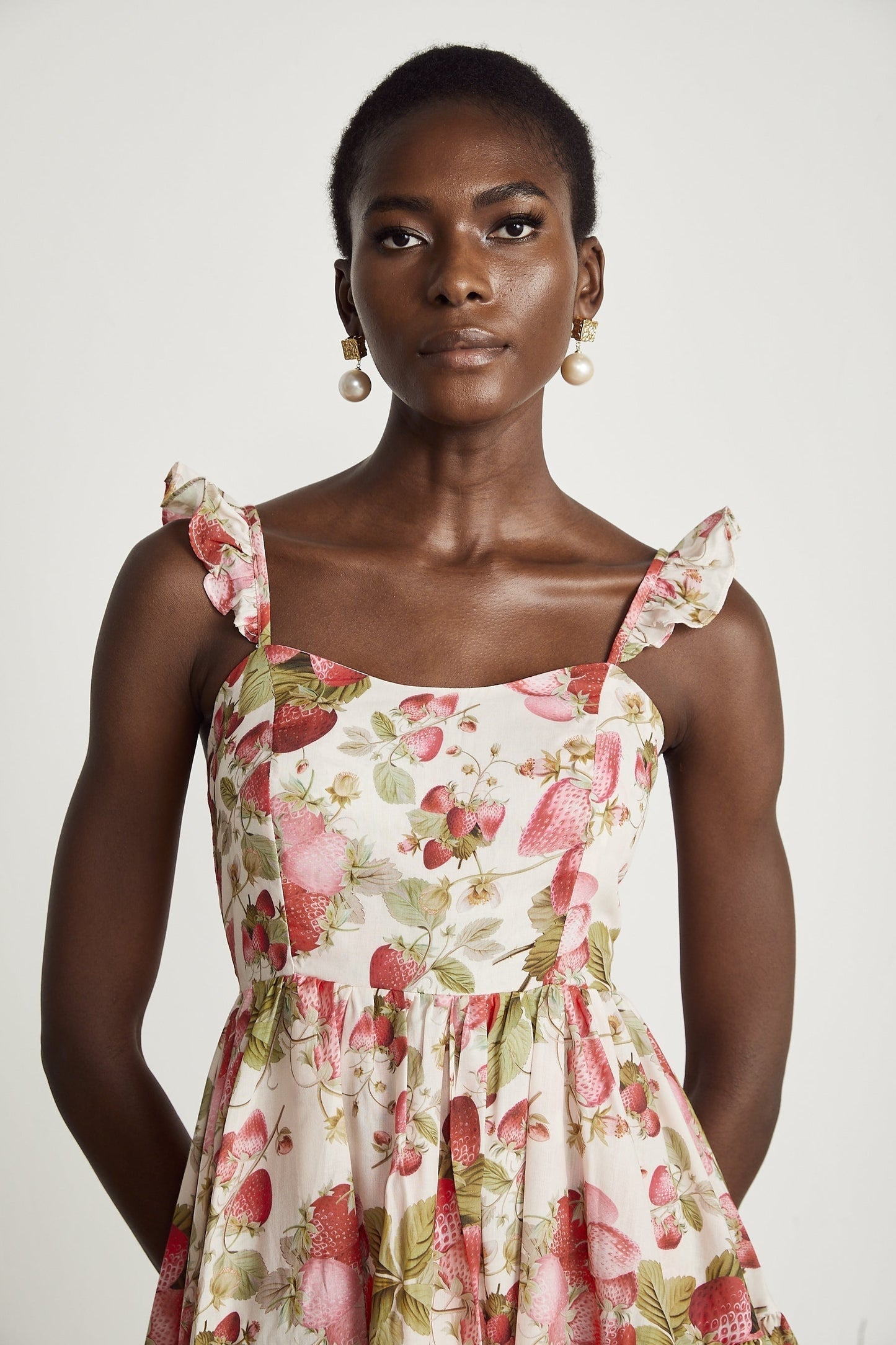 Vivien strawberryprint asymmetric midi dress