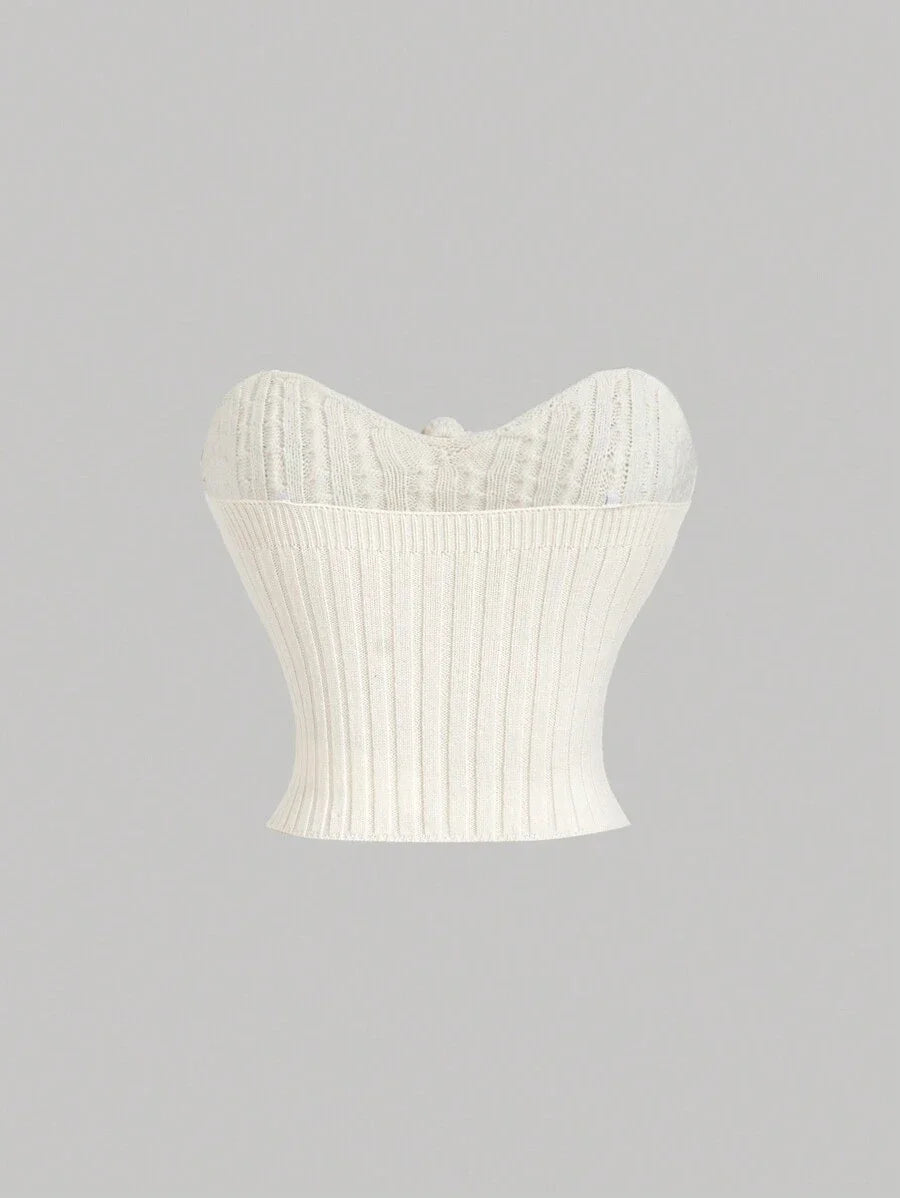 White 3D Cable Crochet Bandeau Knit TopElegant Women TopHomecoming CostumeOutfitsCorset TopWomen
