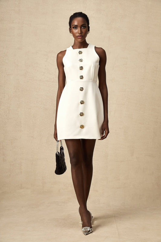 White floral puff sleeve mini dress called Adrielle