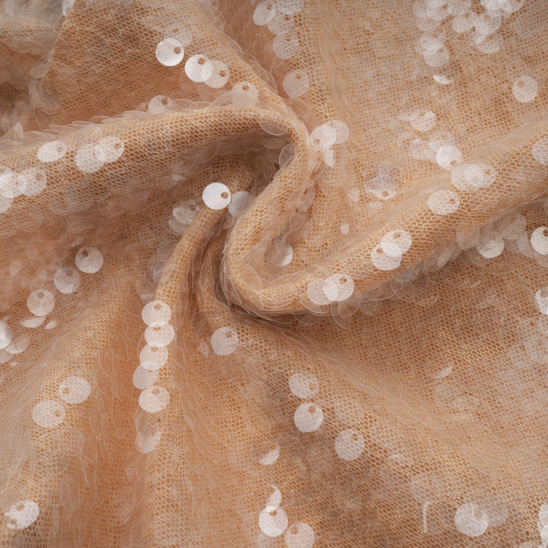 White midi dress with faux pearl embellishments and sequin details on a sleeveless bodice and flowing skirt
