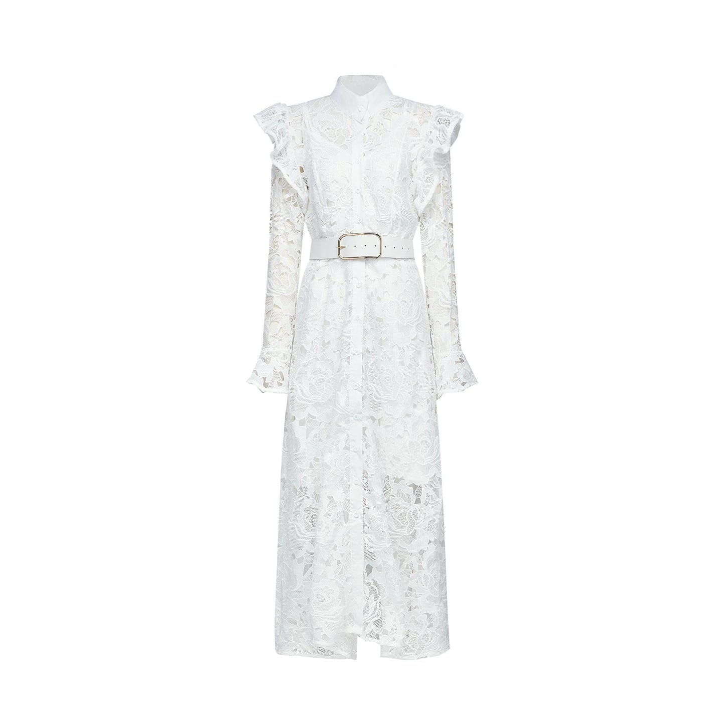 White midi dress with floral embroidery by Noemie