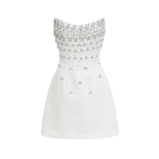 White ornate short dress Melisande model