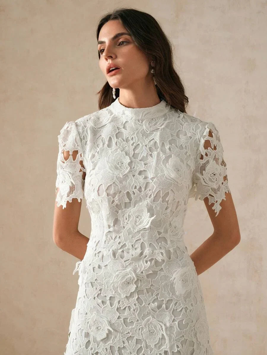 White Slim Fit Lace Trimmed Womens Dress For Holiday Party Clothes Maxi Women Outfit