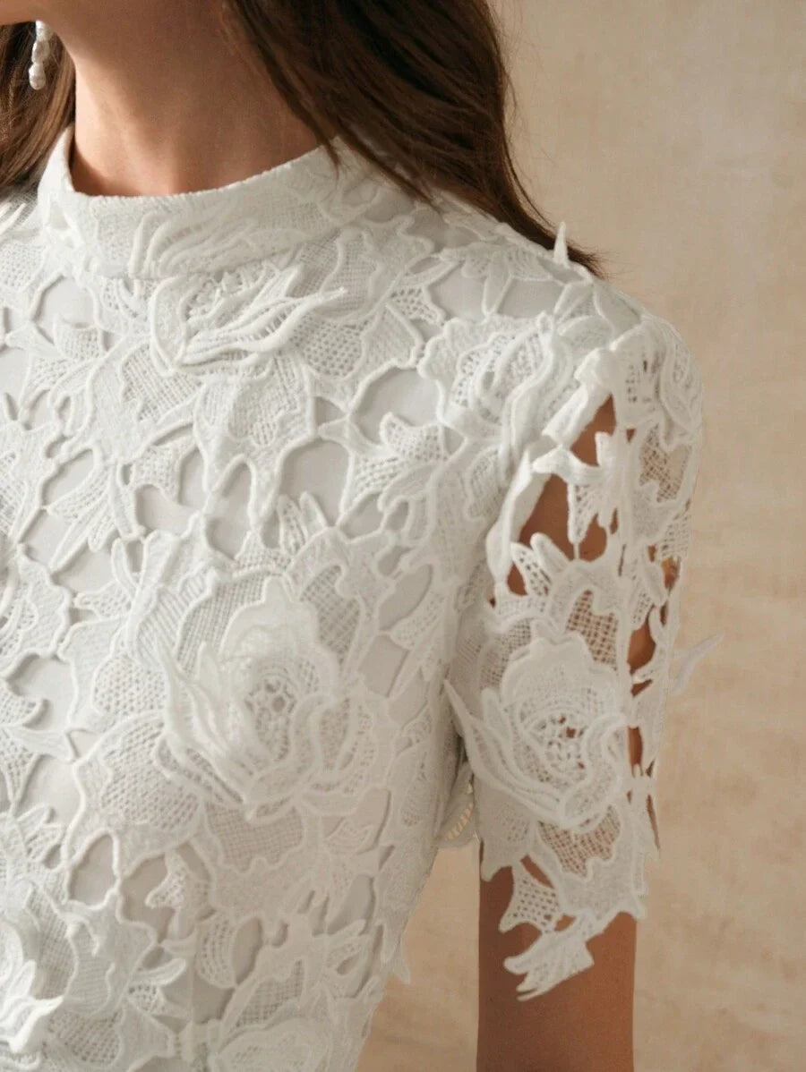 White Slim Fit Lace Trimmed Womens Dress For Holiday Party Clothes Maxi Women Outfit