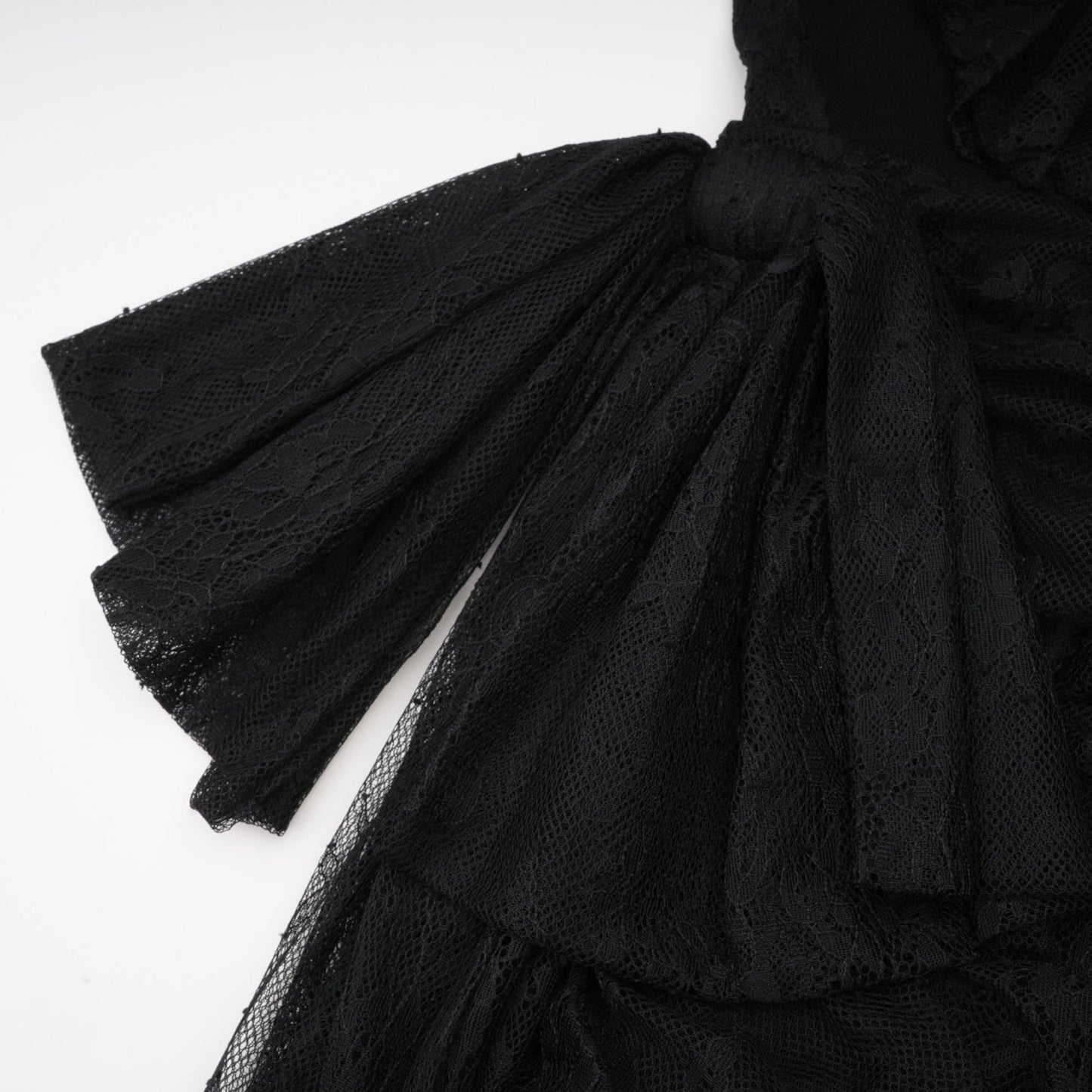 Black one shoulder dress with lace embroidery long sleeves and side high slit