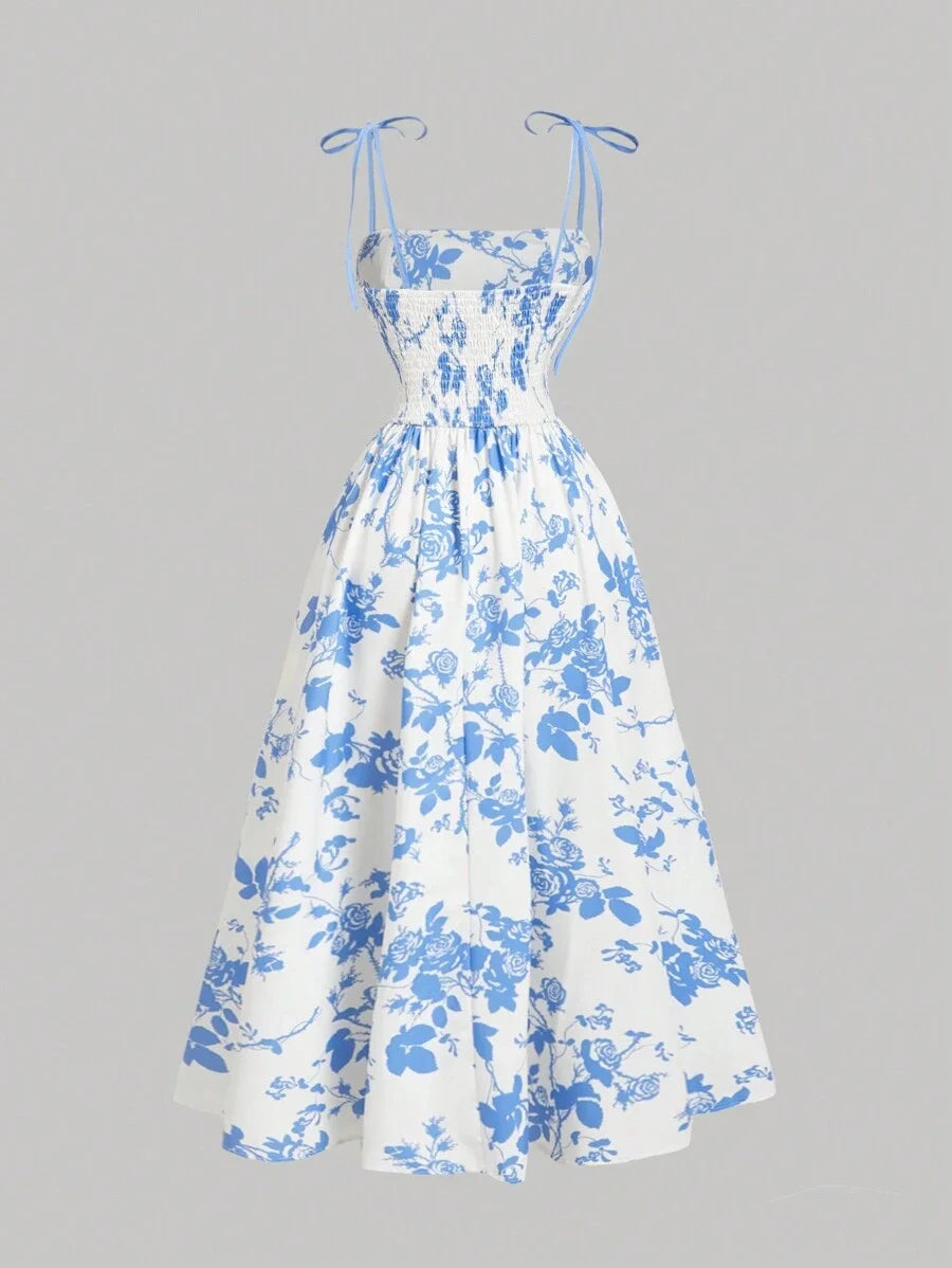 Women Beige Base Black Floral Silhouette Pattern Slip Dress Dress