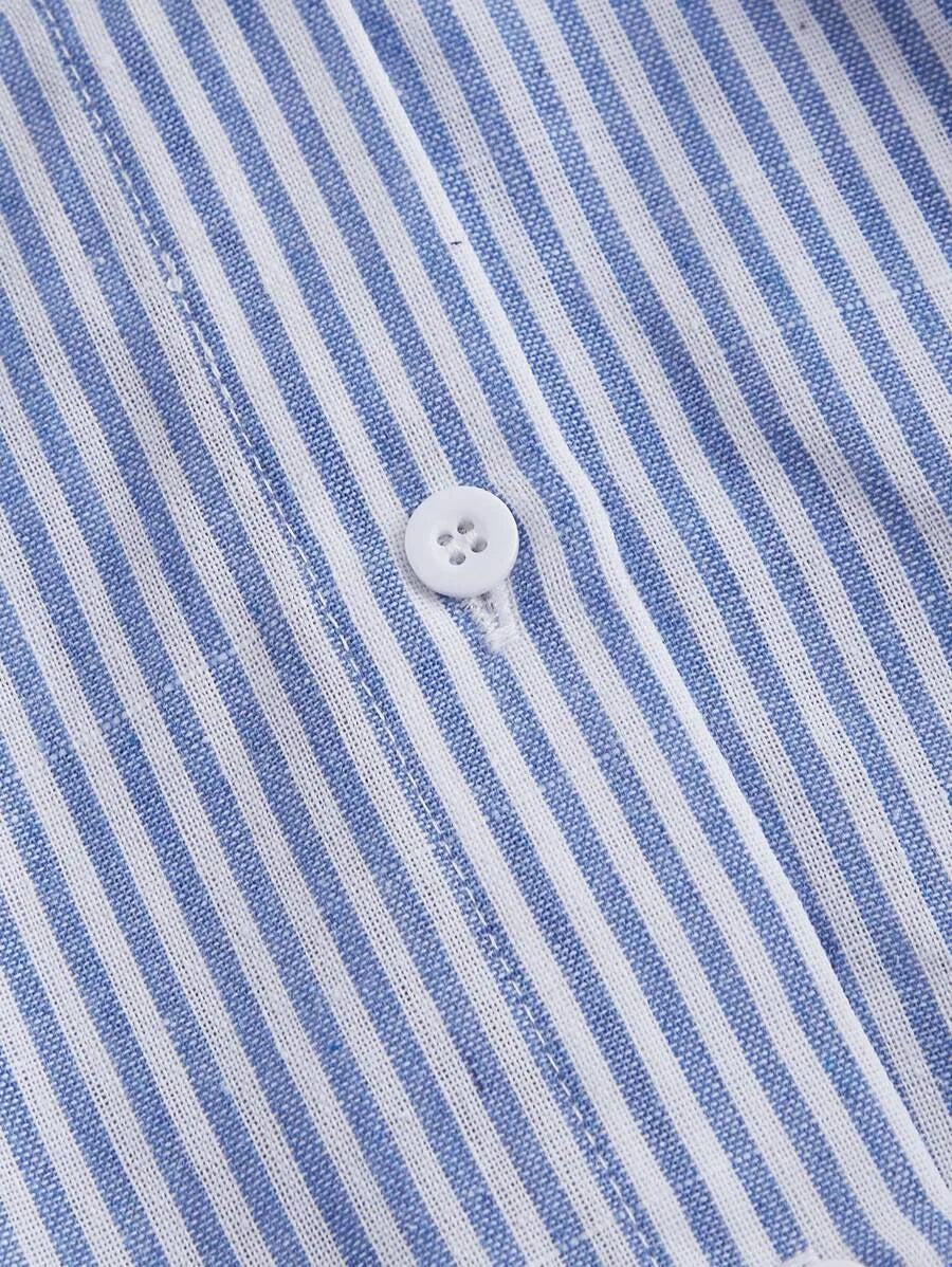 Women Blue Striped Long Sleeve BlouseButton Up Women ShirtFall ShirtsFall Blouses