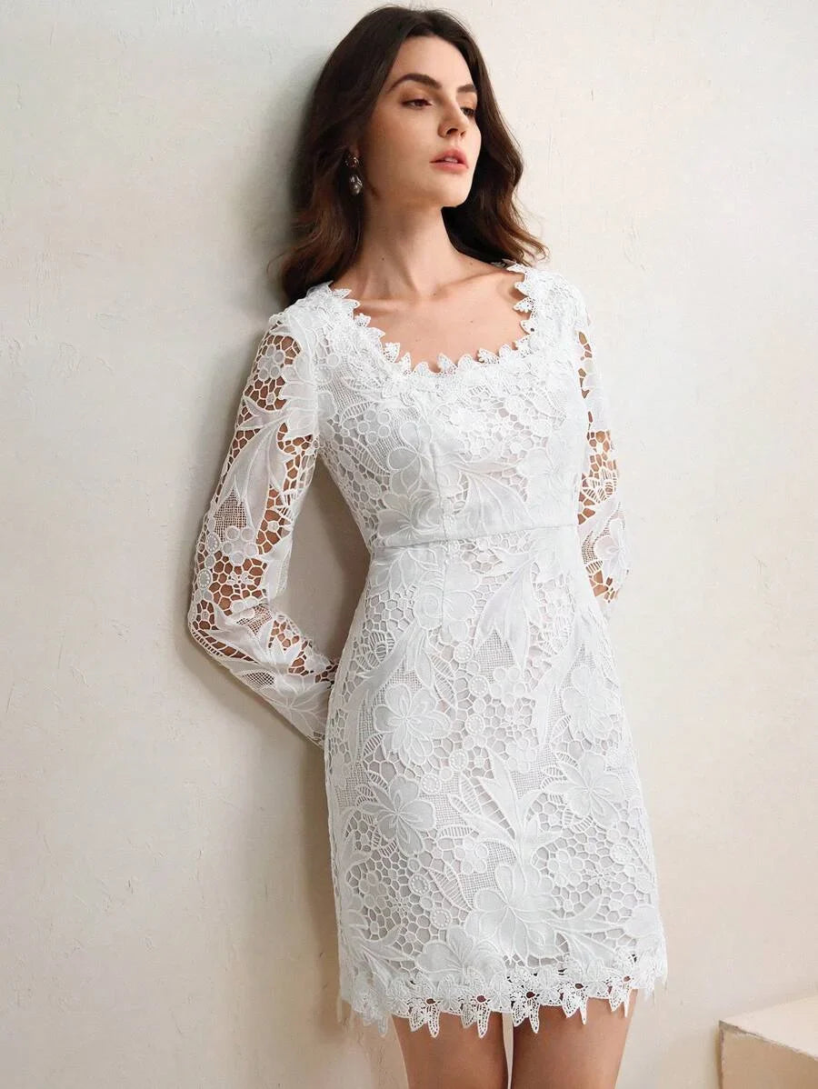 Women Casual Ruffle Trim Long Sleeve Slim Fit Short Dress Suitable For Vacation