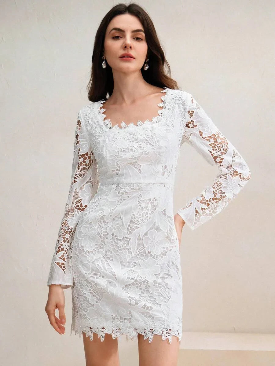 Women Casual Ruffle Trim Long Sleeve Slim Fit Short Dress Suitable For Vacation