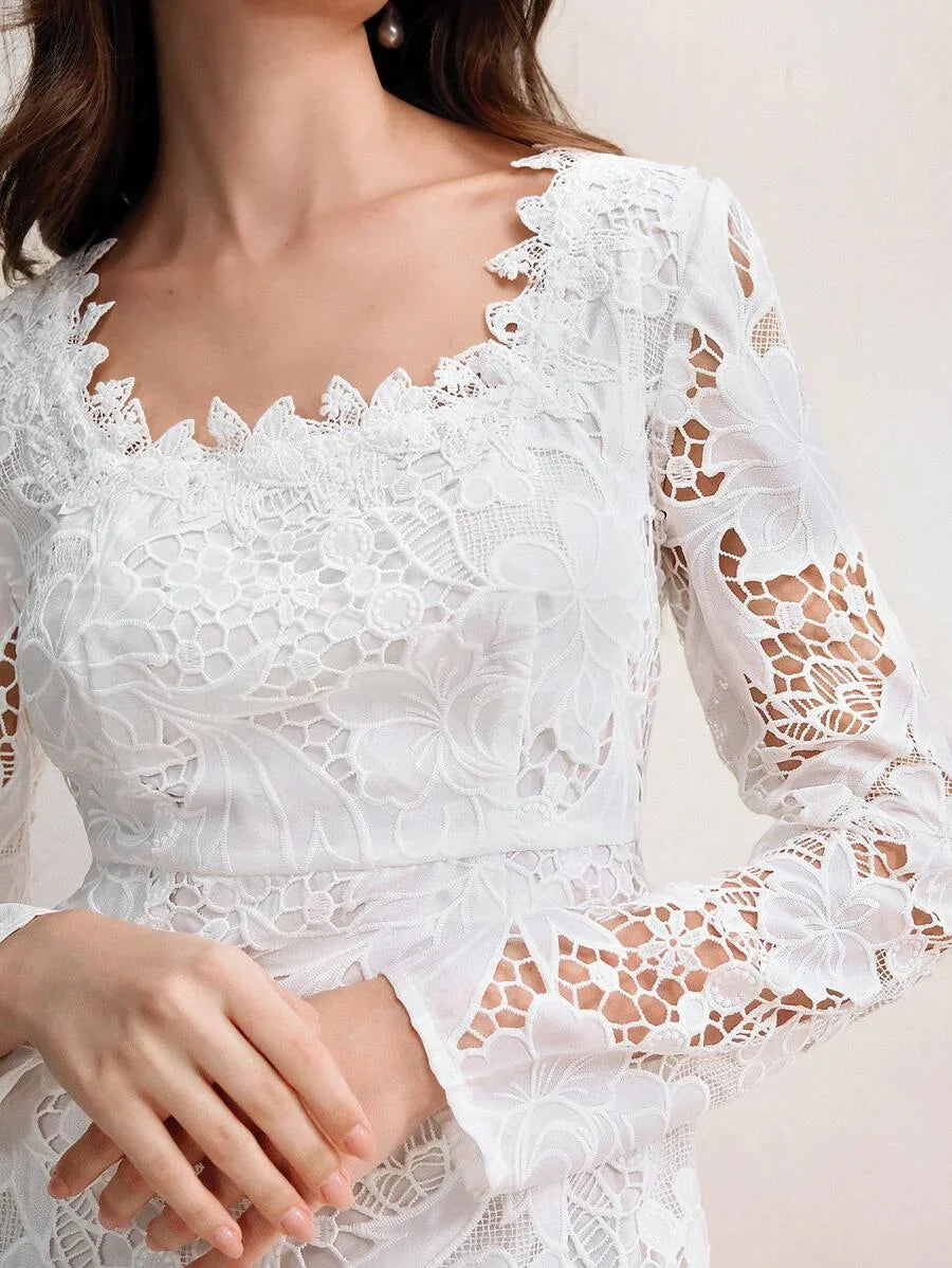 Women Casual Ruffle Trim Long Sleeve Slim Fit Short Dress Suitable For Vacation