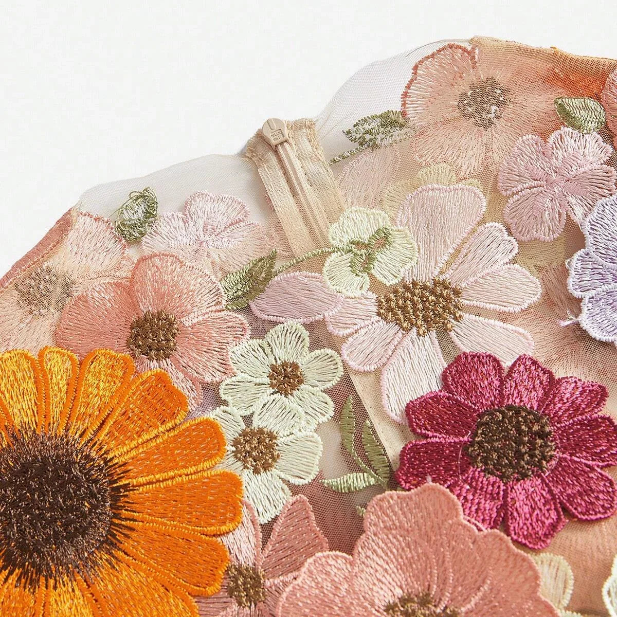 Women Elegant Mesh Flower Embroidery Long Dress Autumn Maxi Women Outfit