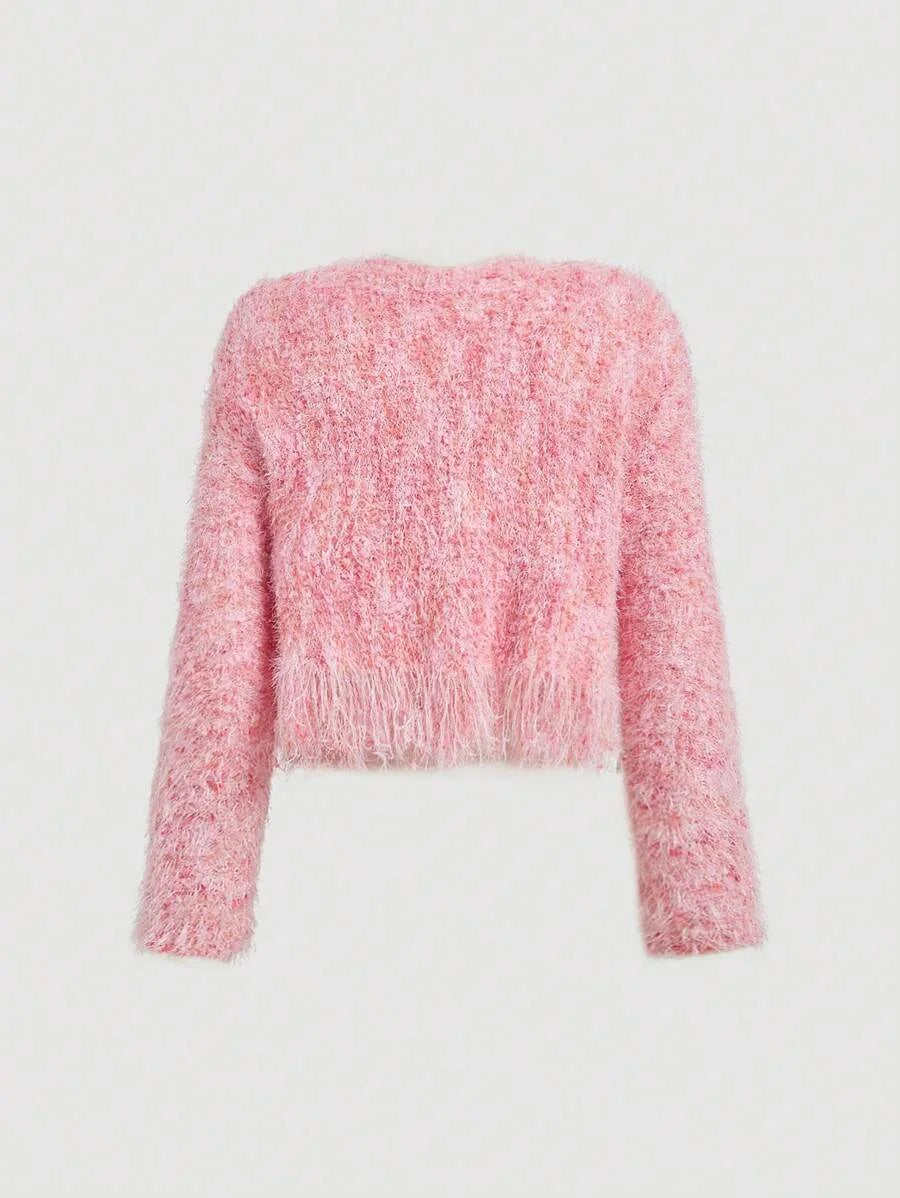 Women Glitter Faux Tassel Knitted Cardigan Autumn Layering Knit JacketWomen CardigansFall Women