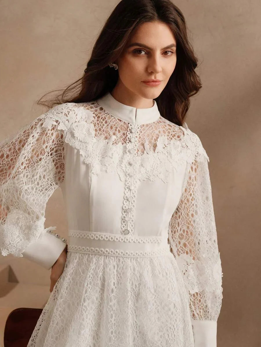 Women Lace Style Long Sleeve Dress Spring Outfits For Women