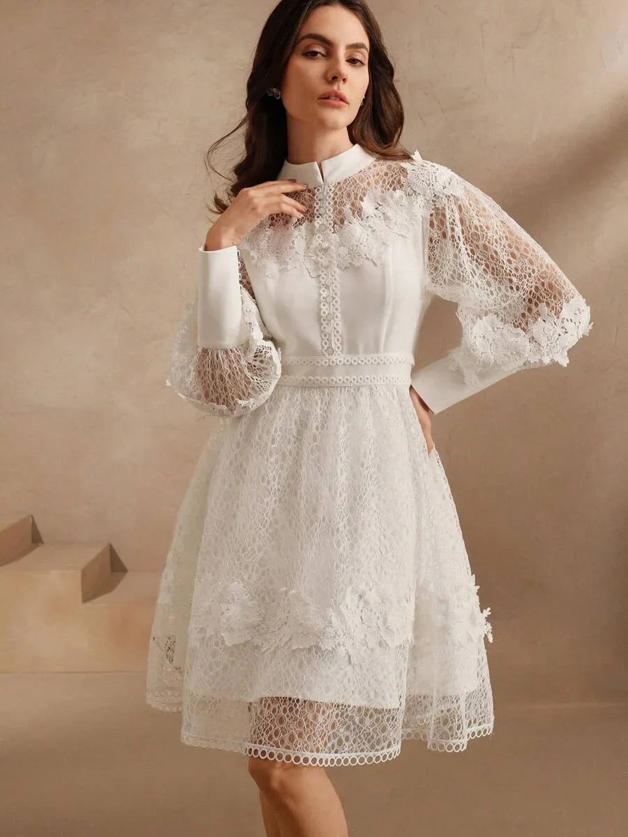 Women Lace Style Long Sleeve Dress Spring Outfits For Women