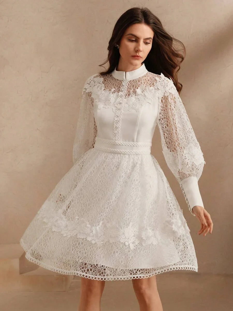 Women Lace Style Long Sleeve Dress Spring Outfits For Women