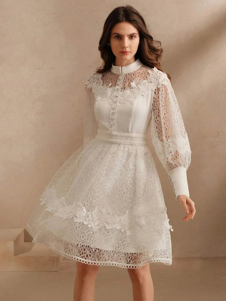 Women Lace Style Long Sleeve Dress Spring Outfits For Women