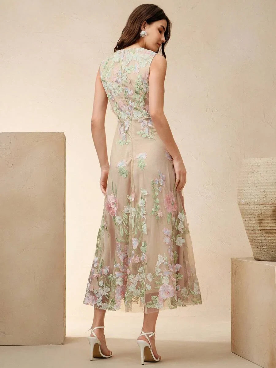 Women Sleeveless Embroidered Floral DressElegant amp Chic VacationFestival EasterWedding Guest