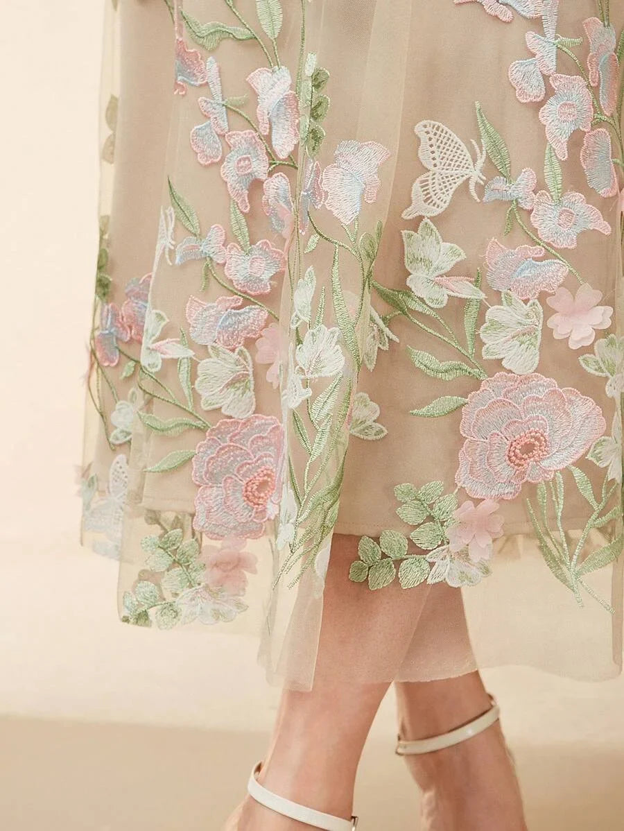 Women Sleeveless Embroidered Floral DressElegant amp Chic VacationFestival EasterWedding Guest
