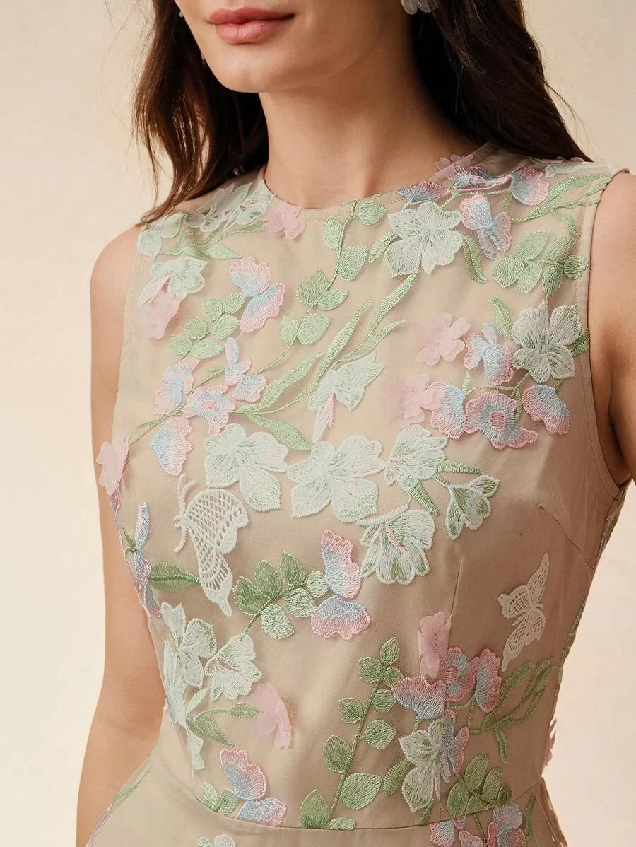 Women Sleeveless Embroidered Floral DressElegant amp Chic VacationFestival EasterWedding Guest
