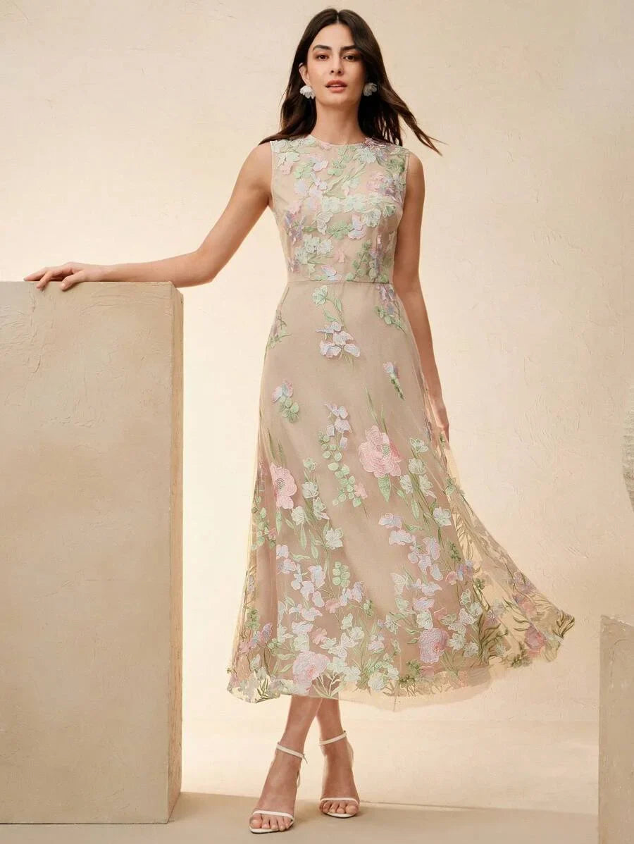 Women Sleeveless Embroidered Floral DressElegant amp Chic VacationFestival EasterWedding Guest
