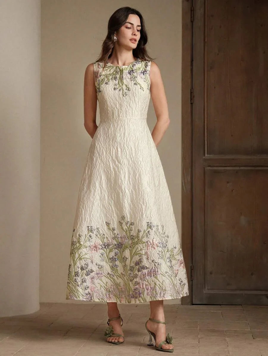 Women Sleeveless Embroidered Floral DressElegant amp Chic VacationFestival EasterWedding Guest