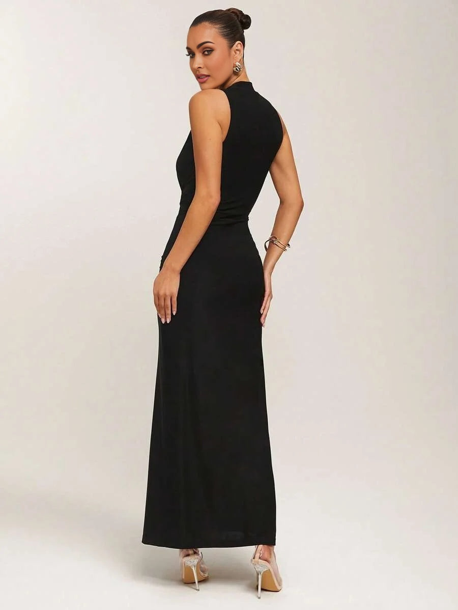 Women Sleeveless VNeck Solid Color Dress Fashionable For Summer