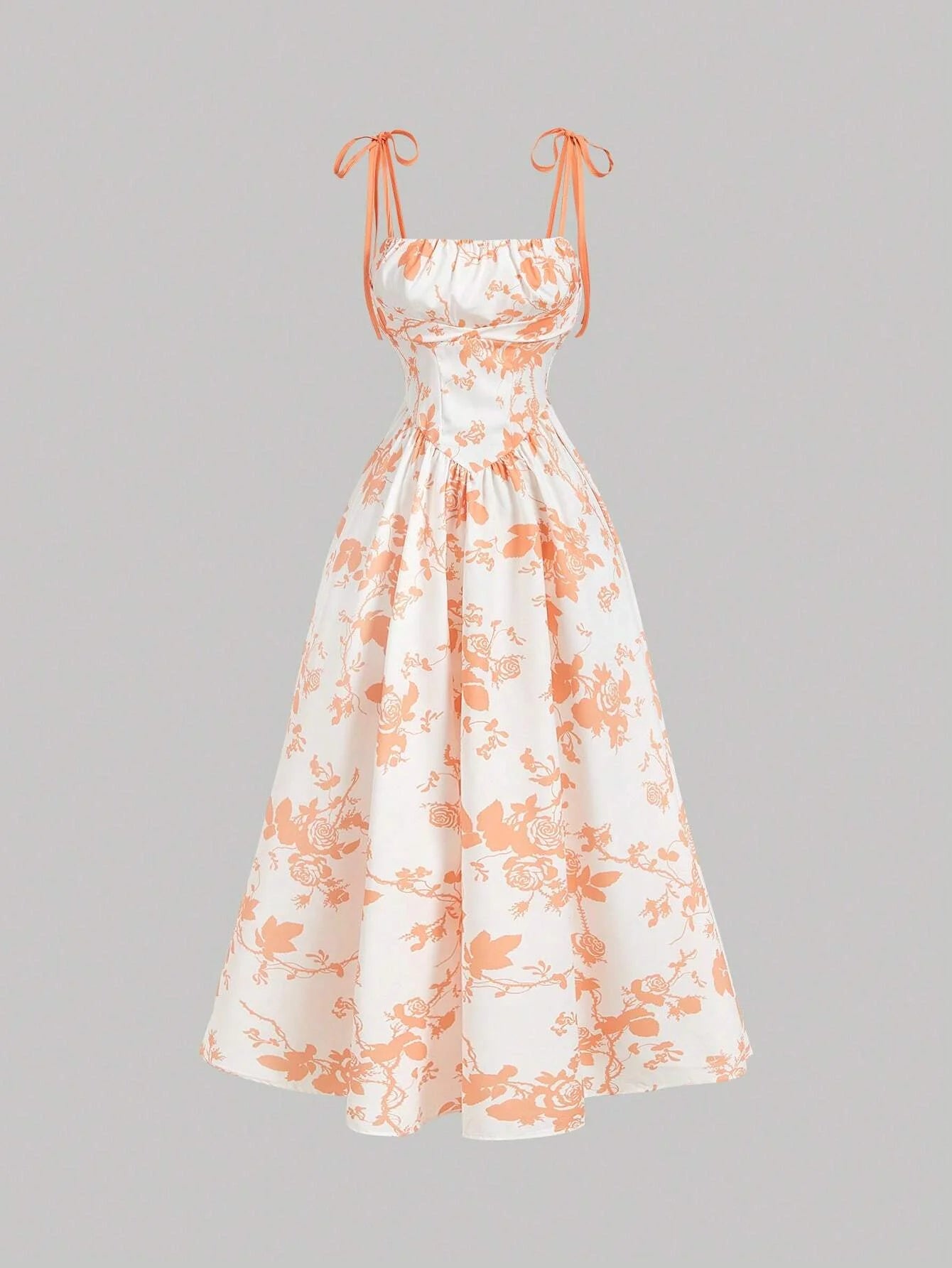 Women White Background Orange Silhouette Flower Print DressWedding Guest Dress