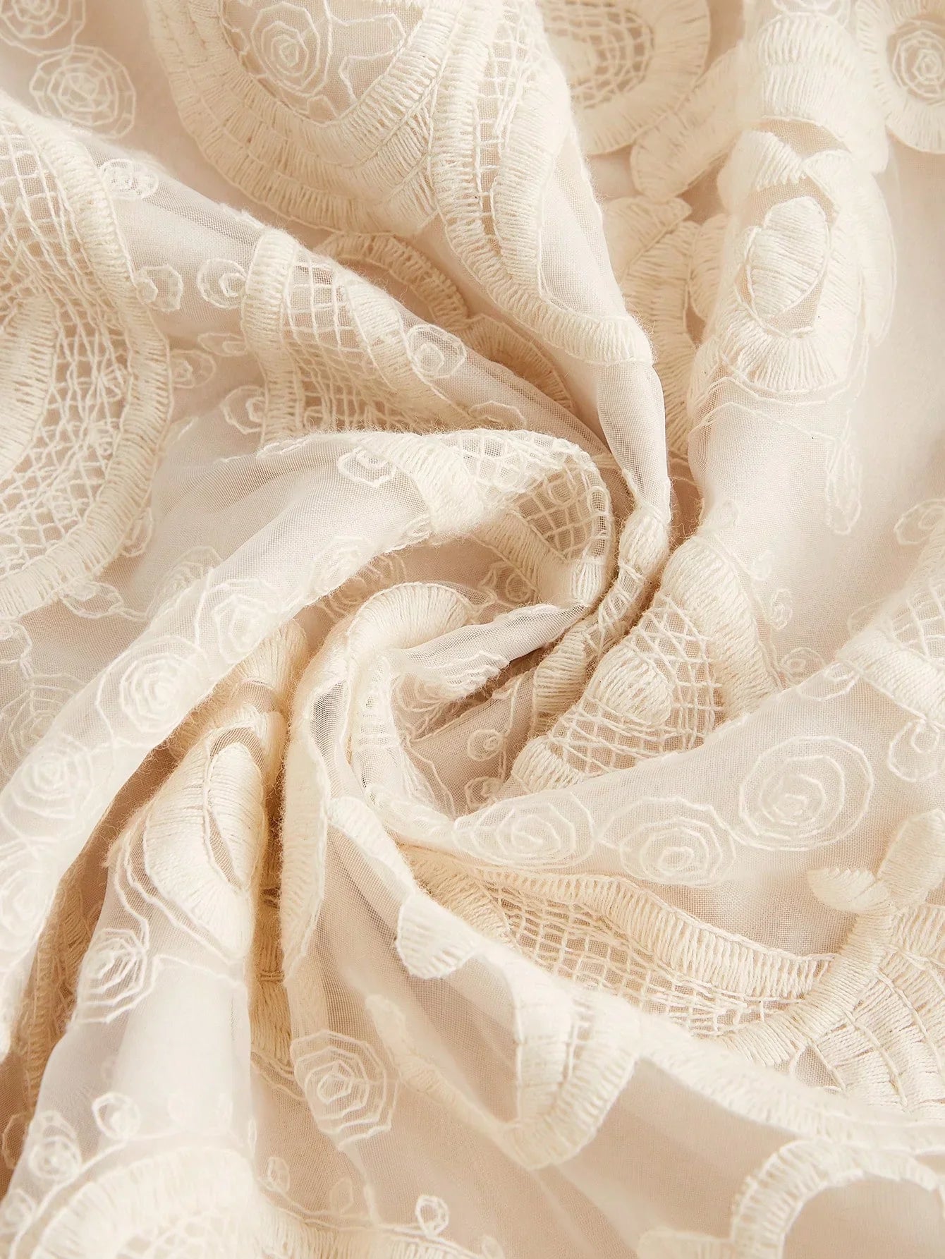Womens Autumn Stand Collar Lantern Sleeve Ruched Waist SemiSheer Floral Embroidery Elegant Dress