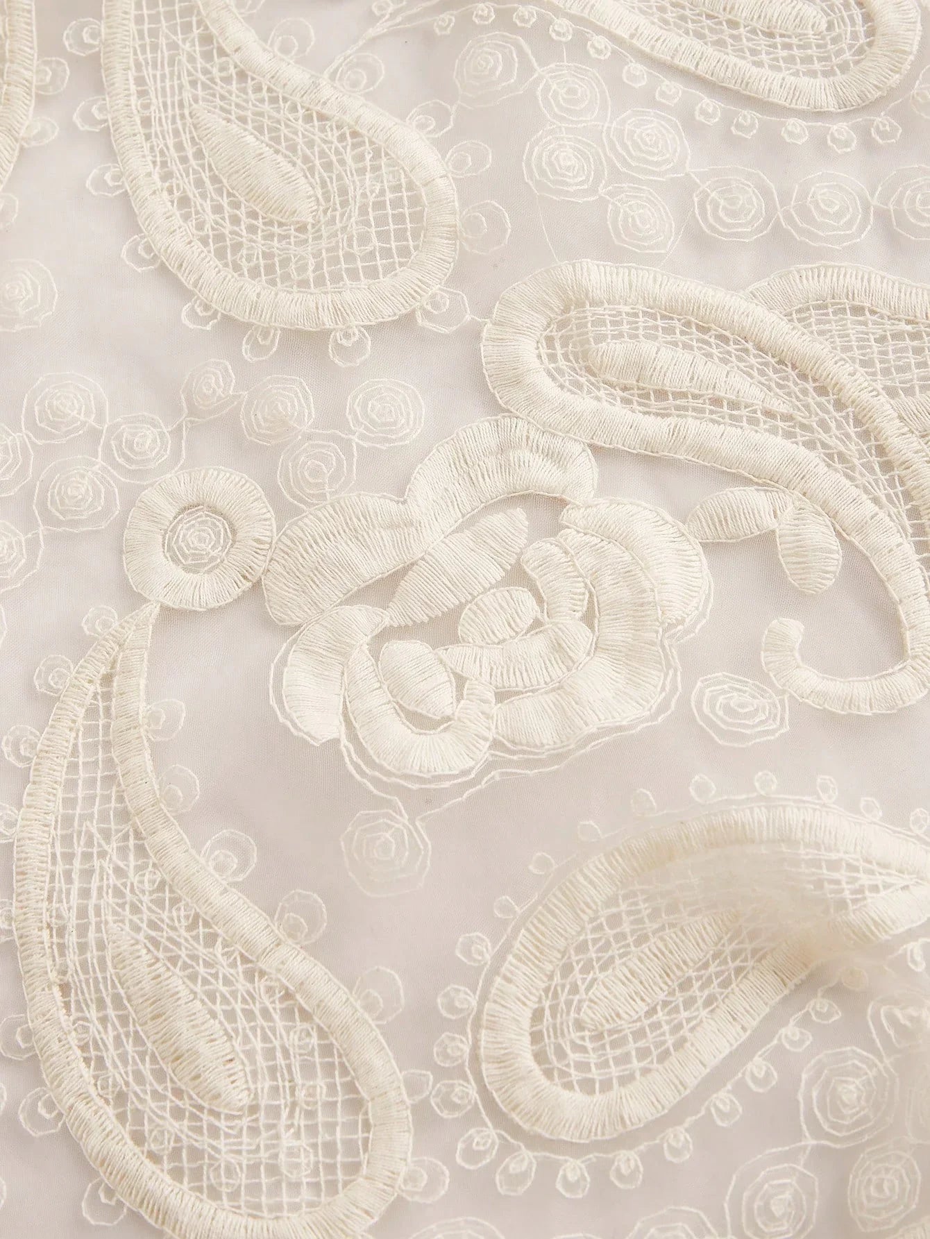 Womens Autumn Stand Collar Lantern Sleeve Ruched Waist SemiSheer Floral Embroidery Elegant Dress