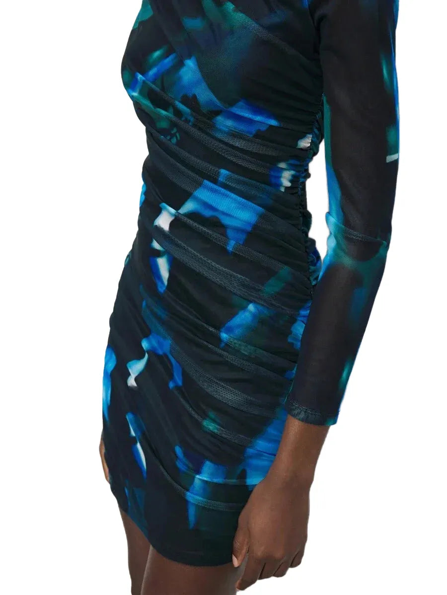 Womens Autumn Stylish TieDye Ruched Fitted Mini Dress