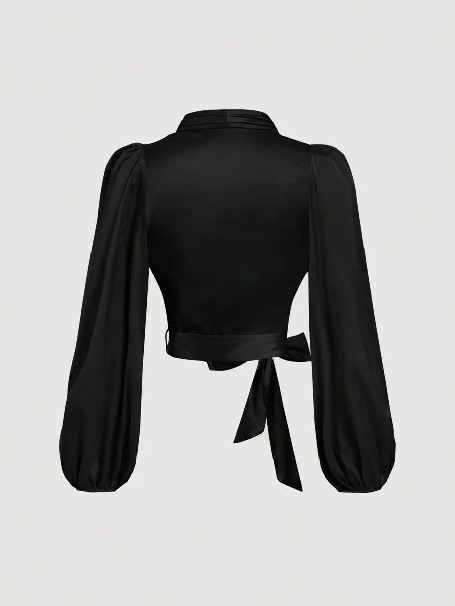 Womens Black WrapAround TieUp Bow Batwing Sleeve BlouseWomen ShirtsGlittery BlouseNew Years Top