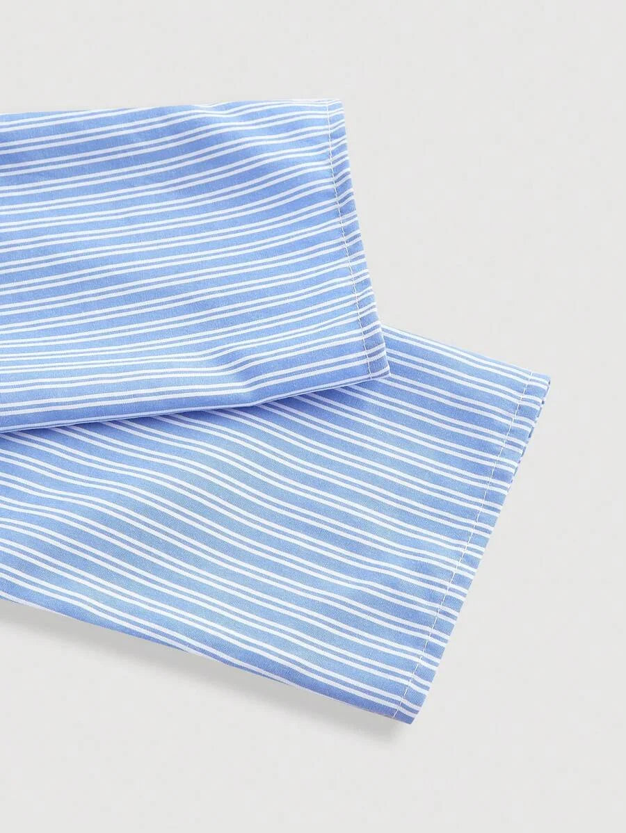 Womens Blue amp White Striped Turndown Collar FoldOver Long Sleeve Business Business Casual