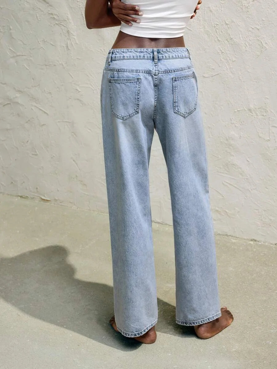 Womens Blue Jeans Low Rise Straight Leg Pants Sparkling Sequins Spring And Summer Jeans