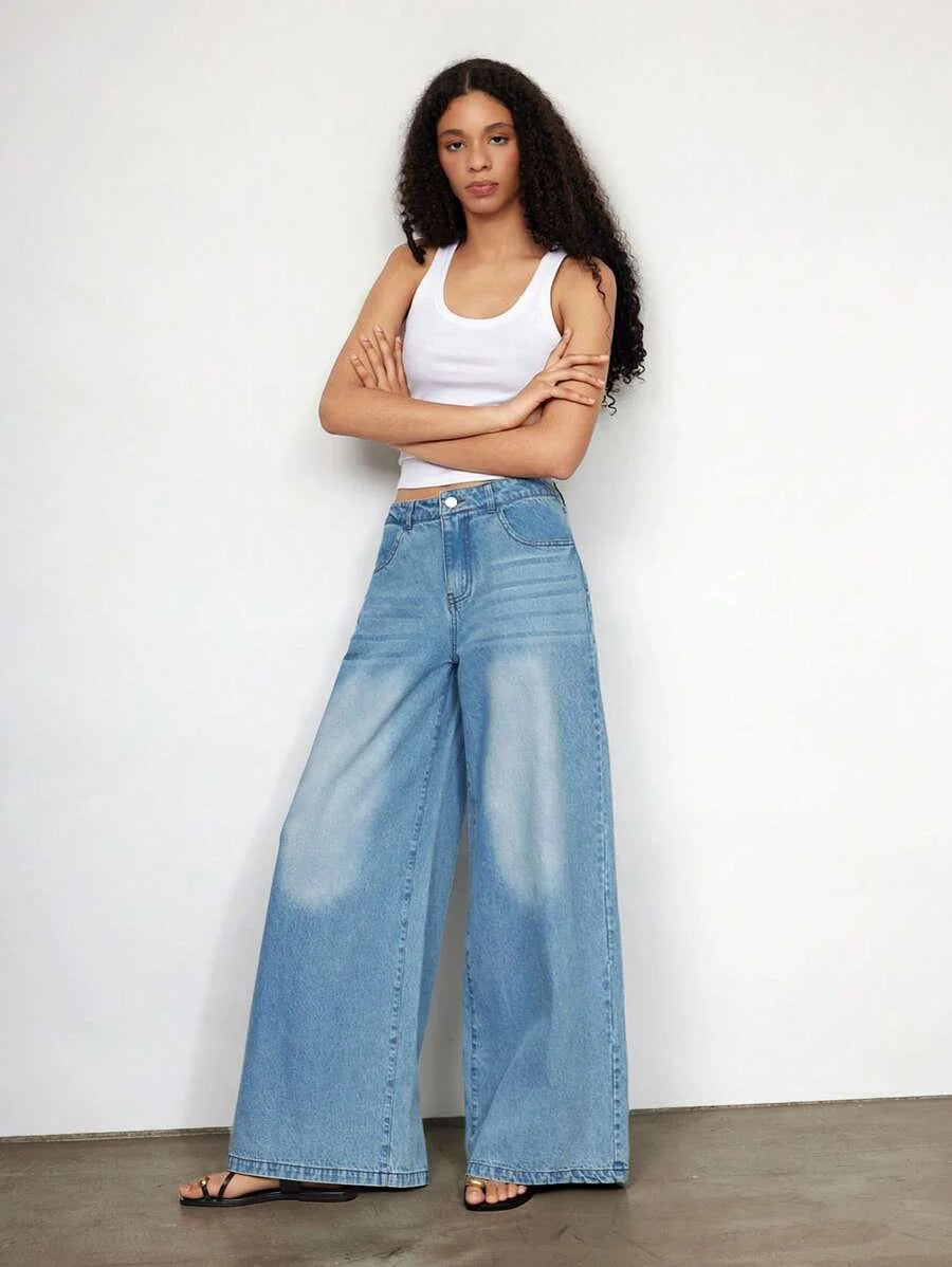 Womens Blue Jeans Low Waist Baggy Pants Summer Wide Leg Pants Cowgirl Outfits For Women