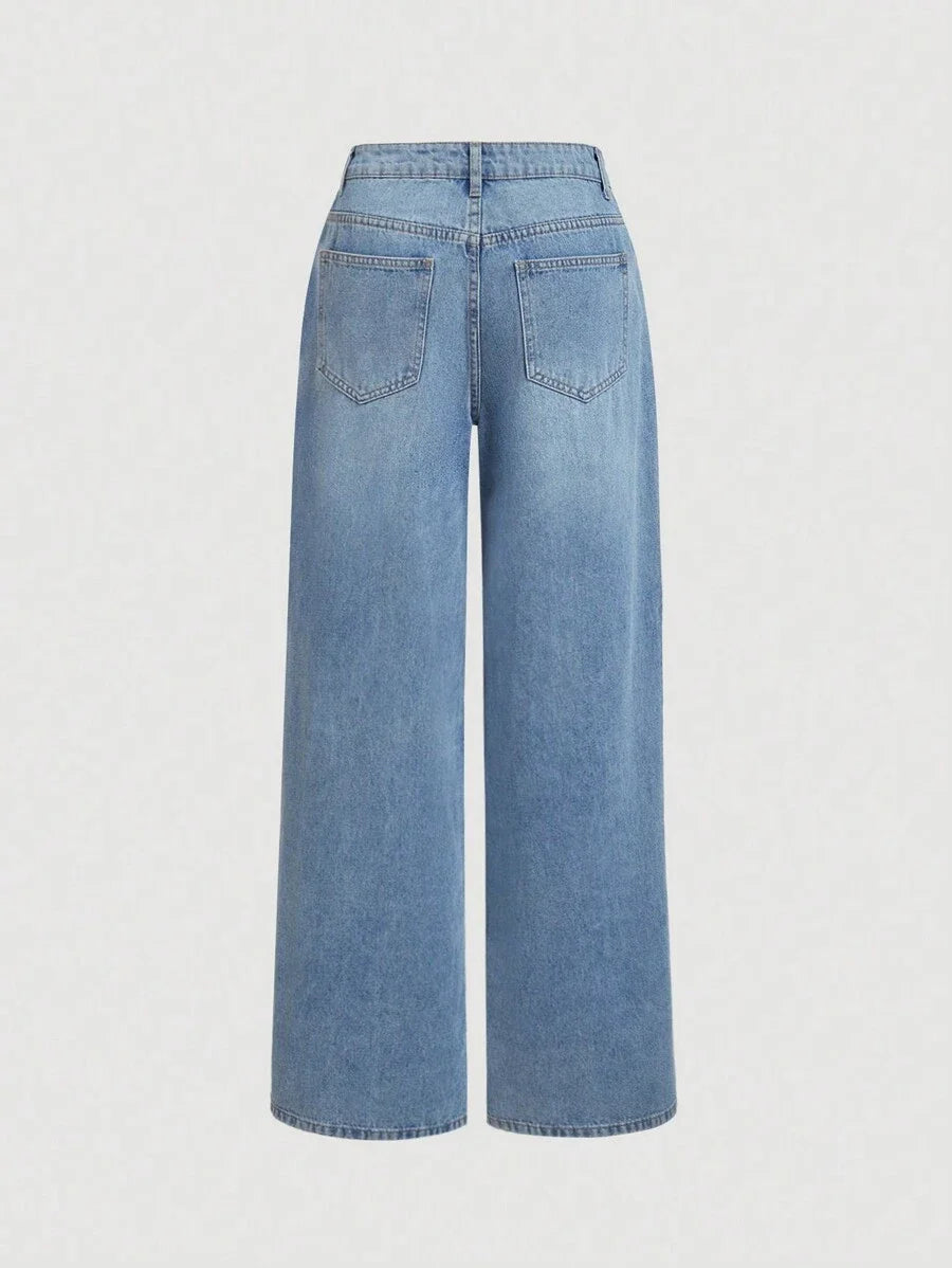 Womens Blue Ripped Jeans Straight Leg Pants Holes In Lace Romantic And Beautiful Outfits