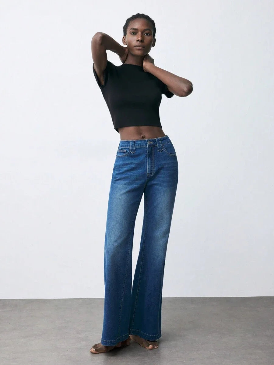 Womens Blue Stretchy Denim Slim Fit Flared Jeans
